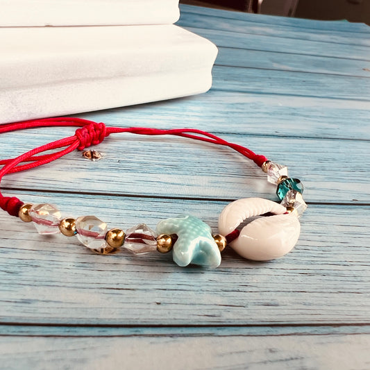 Cowry Red Cord Bracelet